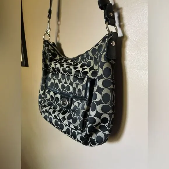 COACH black Penelope shoulder bag, Y2K canvas monogram logo purse F19232 casual - Picture 5 of 16